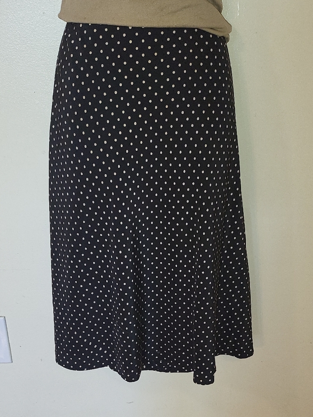 Kate Hill Black Midi Skirt with White Polka Dots